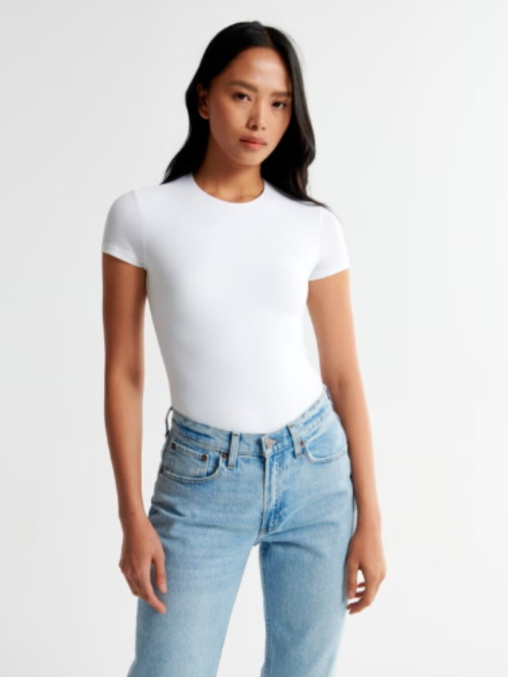 Abercrombie & Fitch White Short Sleeve Cotton Blend Seamless Crew Bodysuit XL